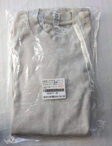 新品タグ付き LOS ANGELES APPAREL T-Shirt 6.5oz S セメント ロサンゼルスアパレル 長袖ロンT