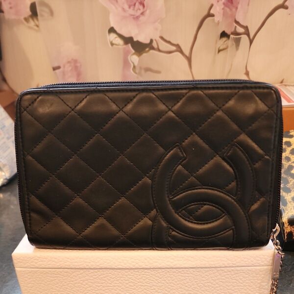 CHANEL シャネル カンボンライン ココマーク マトラッセ ラウンドファスナー長財布 長財布 ブラック 883 CHANEL