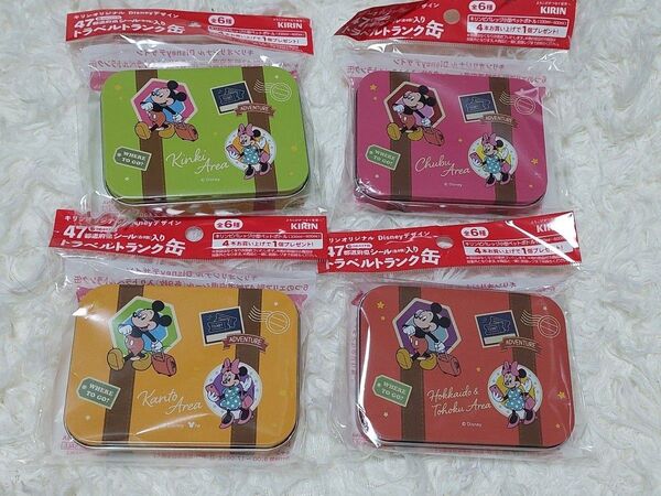 Disneyデザイン 47都道府県シール入りトラベルトランク缶 4個