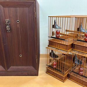 9寸組篭トランク付き 中古篭 アンティーク 鳥かご 竹細工 レトロ 和鳥 竹製鳥かご
