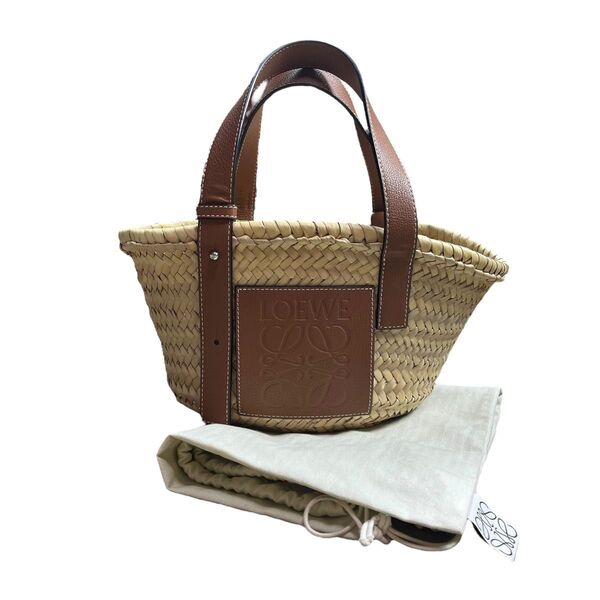 LOEWE かごバッグ スモール バスケット ストロー レザー ロエベ ハンドバッグ ナチュラル ブラウン カゴバッグ