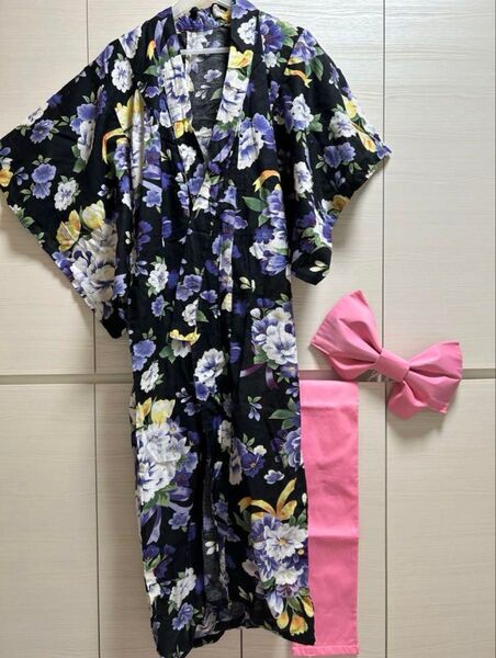 花柄 浴衣 130サイズ 女の子 帯付き