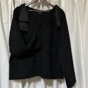 5L ラメ肩リボントップス