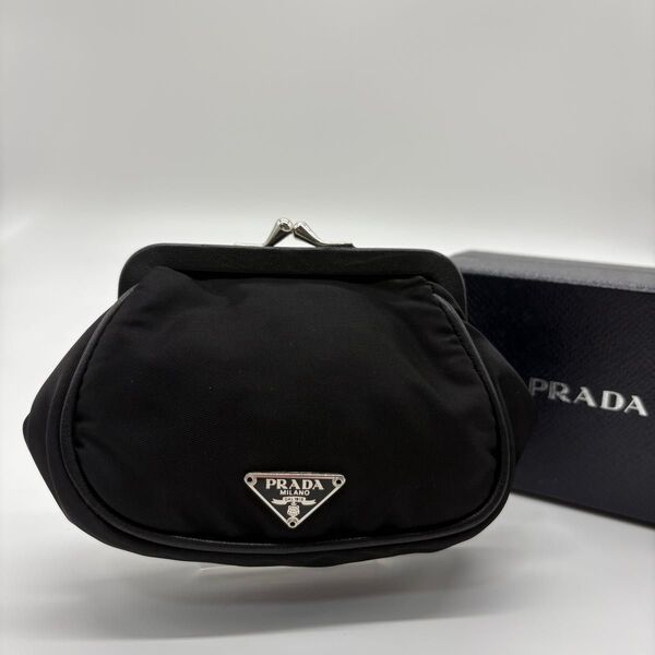PRADA プラダ コインケース テスートナイロン 三角プレート がま口 財布 小銭ケース 小物入れ ポーチ ブラック