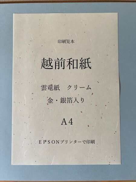 越前和紙 雲竜紙 クリーム 金銀箔入り A4 100枚