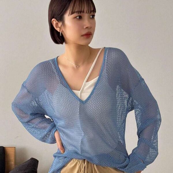 SHEIN FRIFUL フィッシュネット 長袖 水色