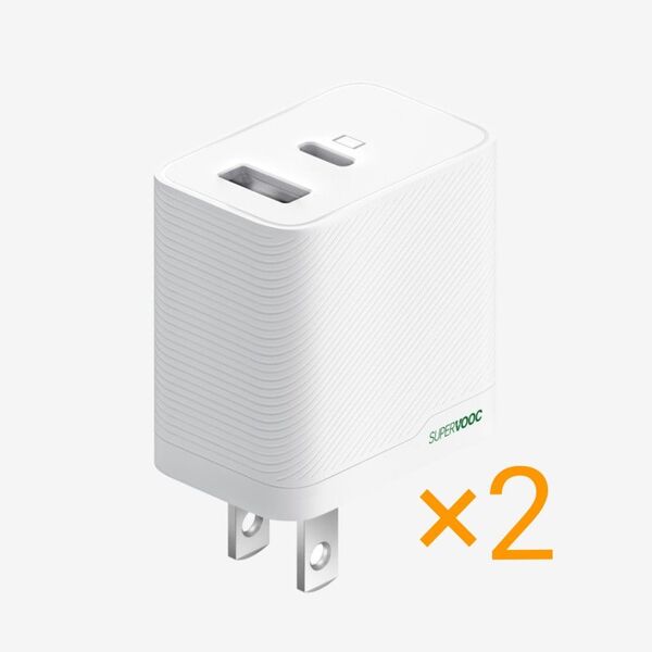 2点セットOPPO SUPERVOOC 33W デュアルポート急速充電アダプター ホワイト