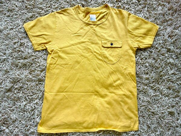 EEL イエロー Tシャツ M 陶器ボタン 半袖 マスタードイエロー カットソー 胸ポケット