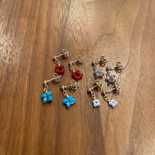 天然石 パワーストーン ハンドメイド ピアス 小さな天然石