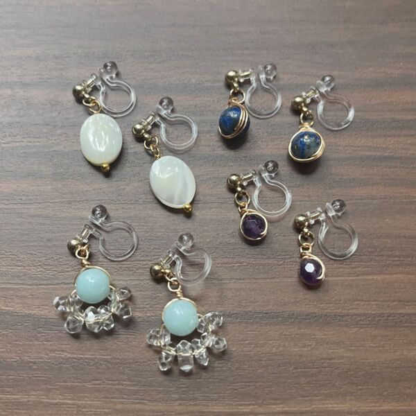 天然石 ノンホールピアス イヤリング ハンドメイド パワーストーン セット まとめ売り