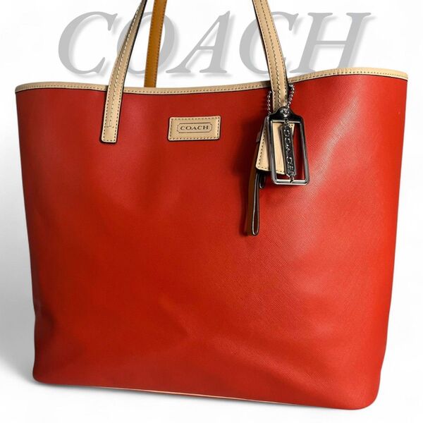 美品 COACH コーチ トートバッグ パーク メトロ レザー 肩掛け 通勤 通学 オレンジ A4