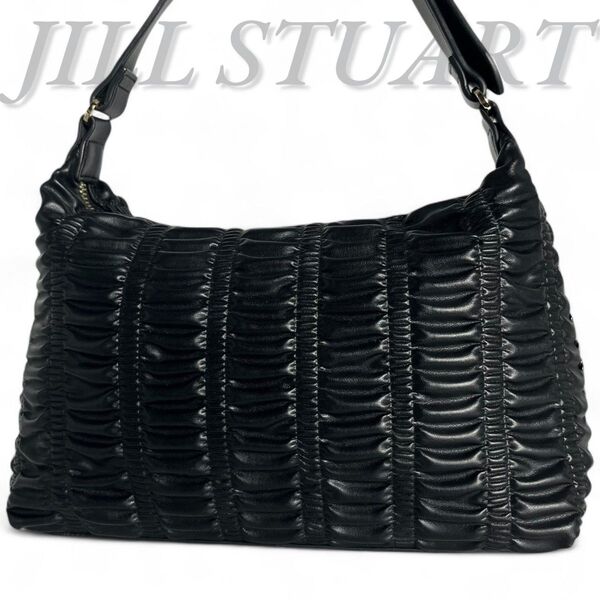 美品 JILL STUART ジルスチュアート ショルダーバッグ ハンドバッグ 黒 キルティング ギャザー ティアドロップパフィ