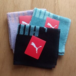 PUMA タオルハンカチ 3枚 パープル グリーン ブラック プーマ ミニタオル タオル まとめ スポーツ キッズ
