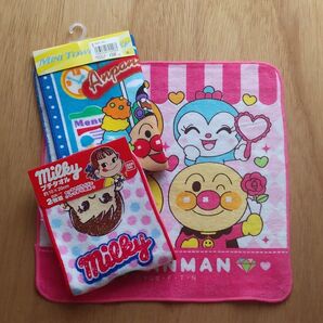 アンパンマン タオルハンカチ 2枚 ミルキー ペコちゃん ミニタオル 2枚1組 まとめ キッズ 女の子 キャラクター