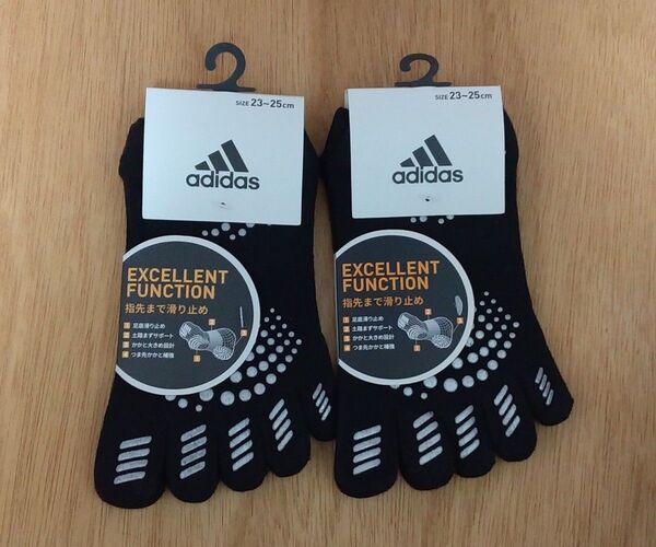 レディース アディダス 5本指 靴下 2足 23-25㎝ ブラック 黒 くるぶし丈 スポーツ adidas ソックス 福助 まとめ