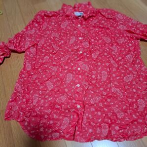 OLD NAVY ペイズリー柄シャツ レッド系 Lサイズ