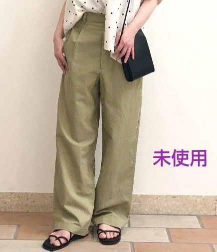 ユニクロ リネン ブレンドタックワイドパンツ カーキ 未使用 S