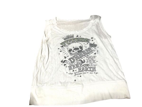 Tシャツ ホワイトタンクトップ Lサイズ トップス ドクロの プリントが 特徴的で必見です。