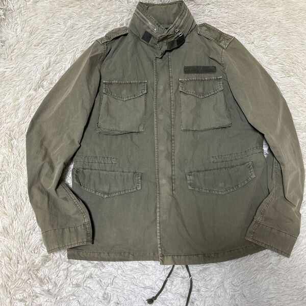 美品 ビームスプラス M65 型フィールドジャケット USED加エガーメントダイ 春夏秋 薄手 カーキ ミリタリージャケット