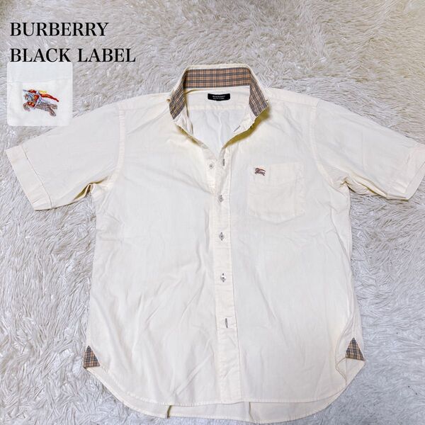 バーバリーブラックレーベル ノバチェック シャツ ホースロゴ 半袖 コットンM BURBERRY BLACK LABEL
