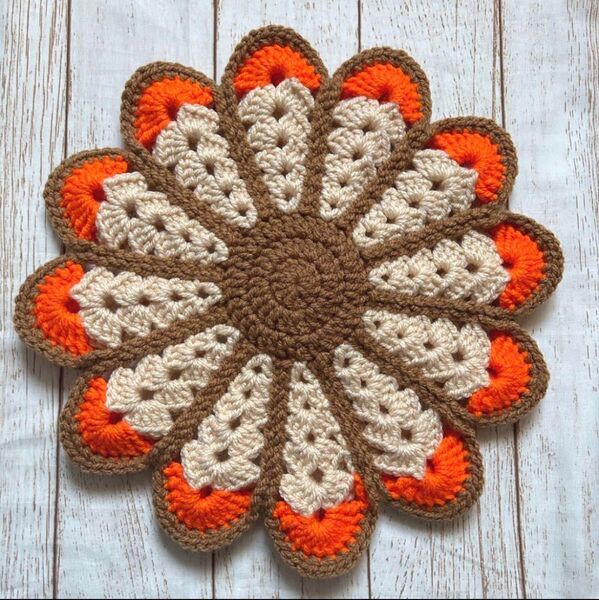 オレンジ ハンドメイド 円座 花の座布団 クッション マット チェアパッド おざぶ 丸椅子カバー 花座布団 インテリア雑貨