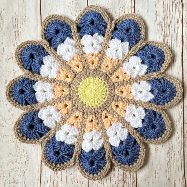 青 円座 ハンドメイド 手編み クッション マット チェアパッド おざぶ 丸椅子カバー 花座布団 インテリア雑貨