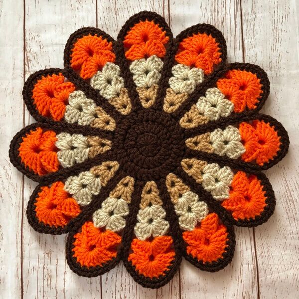 オレンジ ハンドメイド 円座 花の座布団 クッション マット チェアパッド おざぶ 丸椅子カバー 花座布団 インテリア