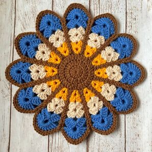 青 円座 クッション マット チェアパッド おざぶ 丸椅子カバー 花座布団 インテリア雑貨 ハンドメイド