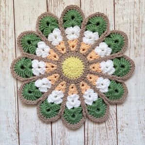 グリーン ハンドメイド 手編み クッション マット チェアパッド おざぶ 丸椅子カバー 花座布団 インテリア雑貨