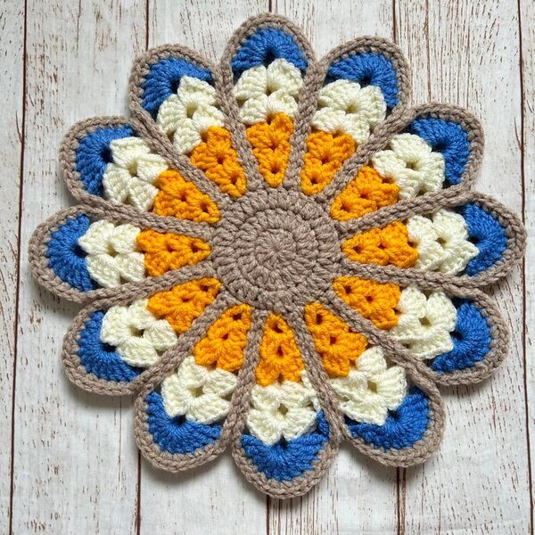 青 ハンドメイド インテリア クッション マット チェアパッド おざぶ 丸椅子カバー 花座布団 円座 お花の円座
