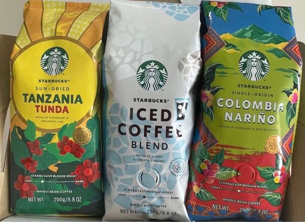 スターバックス コーヒー豆3袋 アイスコーヒーブレンド コロンビア タンザニア 250g×3 STARBUCKS スタバ