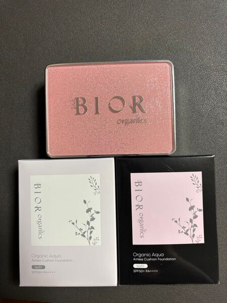 ビオール BIORオーガニックエアレスクッション 美容液ファンデ 色白肌用 レフィル2個 ケース パフ付き