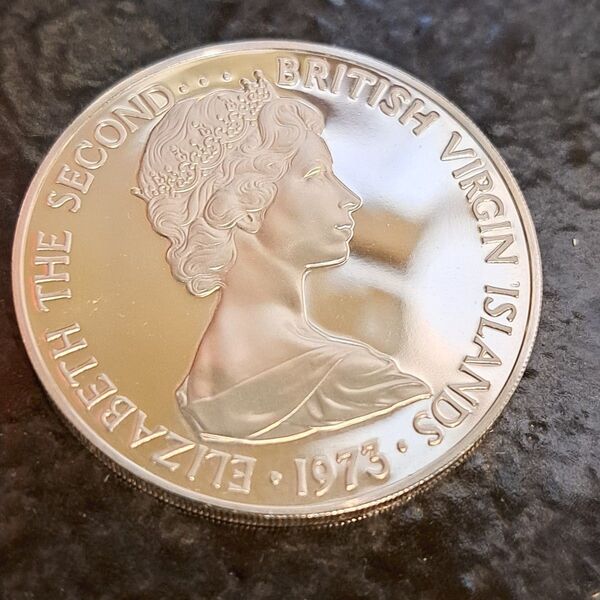 1973年バージン諸島1ドル銀貨 品位SV925 26g バージン諸島銀貨 エリザベス二世コイン