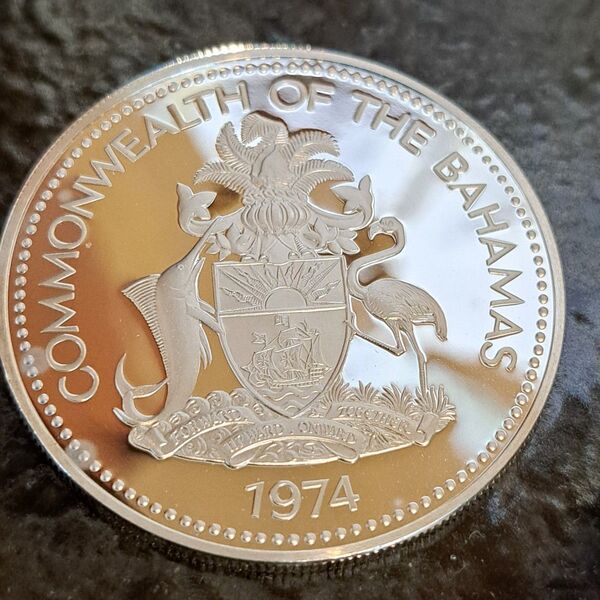 1974年 バハマ5ドル銀貨 品位SV925 42g バハマコイン バハマ銀貨 外国コイン ミント出し