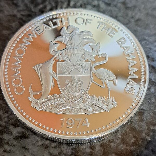 1974年バハマ5ドル銀貨 品位SV925 42g バハマコイン 外国コイン ミント出し 外国銀貨