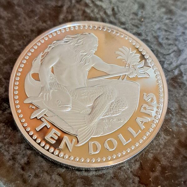 バルバトス10ドル銀貨 品位SV925 38g ミント出し バルバトス島史上初の公式貨幣 外国コイン 外国銀貨