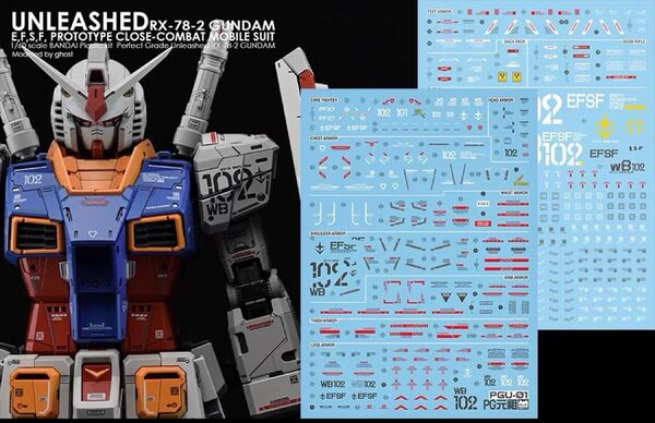 PG UNLEASHED 1/60 RX-78-2 ガンダム用蛍光水転写式デカール 2枚組 他社製 ガンダム ガンプラ プラモデル
