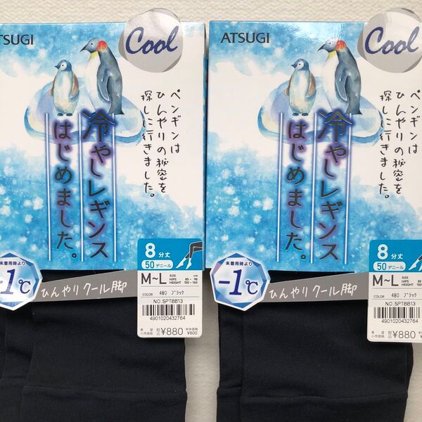 【2点セット】ATSUGI 冷やしレギンス 8分丈 M〜L ブラック 日本製