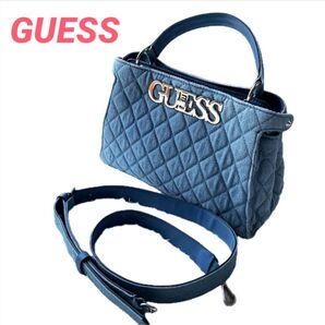 美品 ゲス デニム キルティング ハンドバッグ ショルダーバッグ 2way ゴールド金具 ロゴ