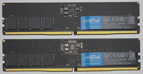 【中古】DDR5-5600 32GB(16GB×2枚) crucial