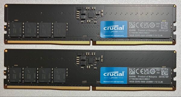 【中古】DDR5-5600 32GB(16GB×2枚) crucial