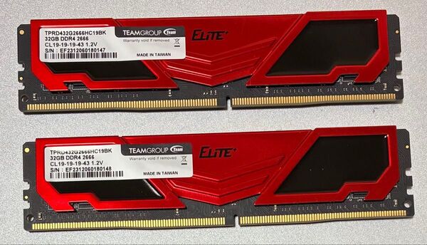 【中古】DDR4-2666 64GB(32GB×2枚) TEAM