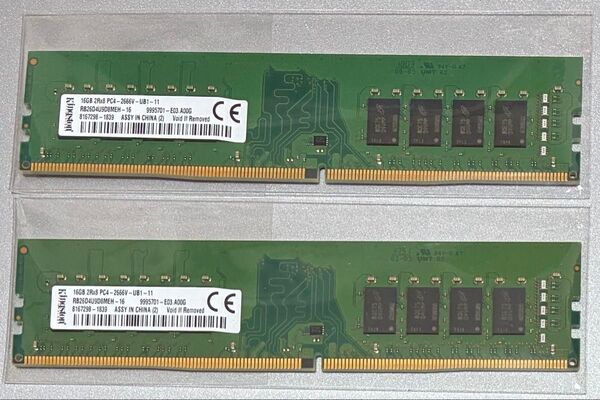 【中古】DDR4-2666 32GB(16GB×2枚) KINGSTON