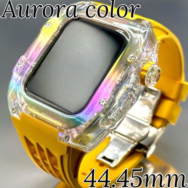 オーロラY☆アップルウォッチバンド ラバーベルト カバー Apple Watch クリア ケース 44mm45mmメンズレディース