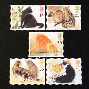 k5335 猫 イギリス 1995年 外国切手5種 未使用【猫切手 古切手 海外切手】蒸気猫パーツ