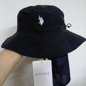 新品 U.S. POLO ASSN. 59 ブラック ハット サンシェード あご紐付き