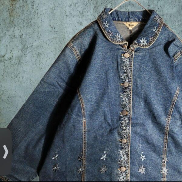 90s 刺繍デニム ジャケット ビッグサイズ ヴィンテージ アンティーク風デッドストック