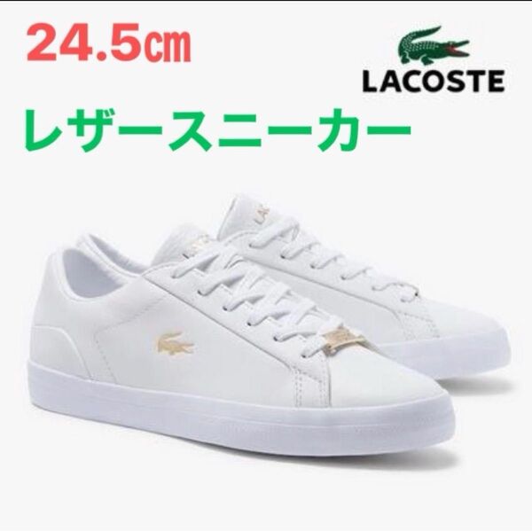 LACOSTE ラコステ レディース メンズ スニーカー レザー 白 ホワイト 無地 シンプル 皮 革 24.5㎝ 24.5