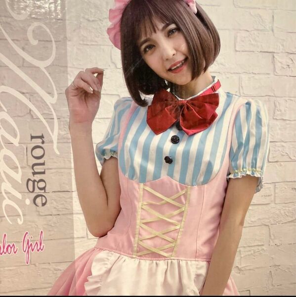 メイド服 コスプレ 衣装 ピンク 水色 ストライプ