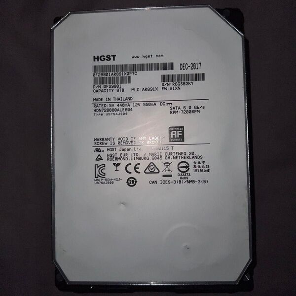 HGST ハードディスク 8TB 7200RPM